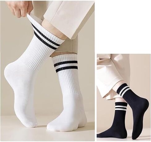 3 Pairs Of Men's Women's Striped & Heart Patterned Sports Casual Socks, Mid-calf Running Socks, Moisture Wicking, Breathable in Saudi Arabia