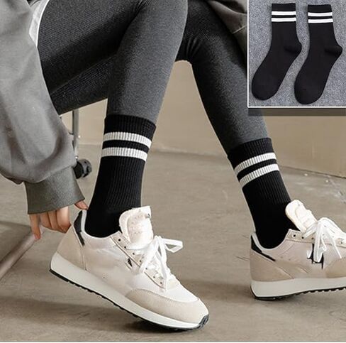 3 Pairs Of Men's Women's Striped & Heart Patterned Sports Casual Socks, Mid-calf Running Socks, Moisture Wicking, Breathable in Saudi Arabia