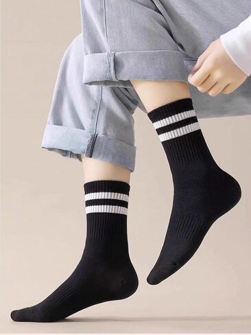 3 Pairs Of Men's Women's Striped & Heart Patterned Sports Casual Socks, Mid-calf Running Socks, Moisture Wicking, Breathable in Saudi Arabia
