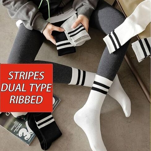 3 Pairs Of Men's Women's Striped & Heart Patterned Sports Casual Socks, Mid-calf Running Socks, Moisture Wicking, Breathable in Saudi Arabia