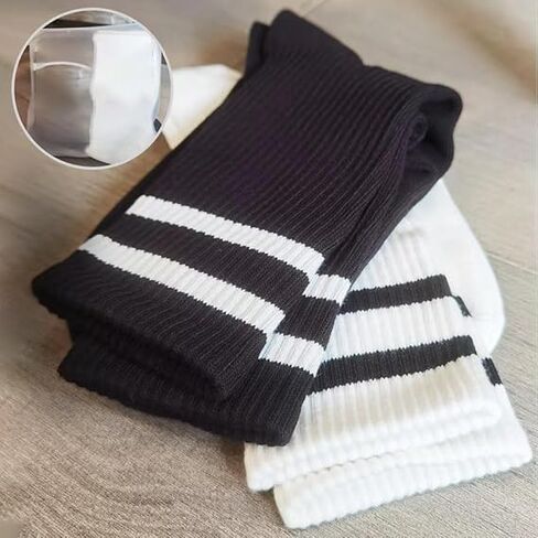 3 Pairs Of Men's Women's Striped & Heart Patterned Sports Casual Socks, Mid-calf Running Socks, Moisture Wicking, Breathable in Saudi Arabia