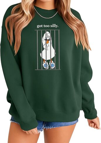 سويت شيرت Got Too Silly Goose سويت شيرت مضحك لطيف للنساء، قميص طويل الأكمام برقبة دائرية in Kuwait