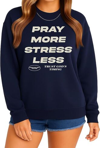 Womens Christian Sweatshirt Inspirational Religious Faith Sweatshirts Graphic Crewneck Long Sleeve Crewneck in Saudi Arabia