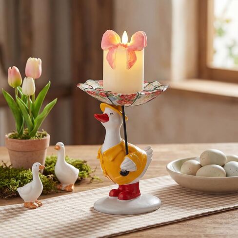 Silly Goose with Raincoat Candle Holder Cute Duck Candle Holder Silly Goose with Floral Umbrella Decorative Candlestick Stand for Home Spring Living Room Garden Decor in Saudi Arabia