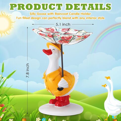 Silly Goose with Raincoat Candle Holder Cute Duck Candle Holder Silly Goose with Floral Umbrella Decorative Candlestick Stand for Home Spring Living Room Garden Decor in Saudi Arabia