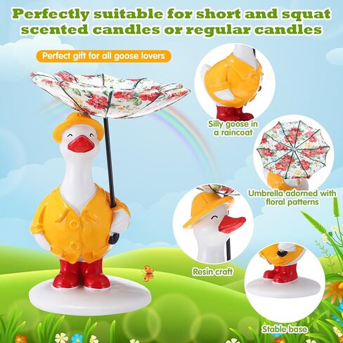 Silly Goose with Raincoat Candle Holder Cute Duck Candle Holder Silly Goose with Floral Umbrella Decorative Candlestick Stand for Home Spring Living Room Garden Decor in Saudi Arabia