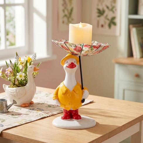 Silly Goose with Raincoat Candle Holder Cute Duck Candle Holder Silly Goose with Floral Umbrella Decorative Candlestick Stand for Home Spring Living Room Garden Decor in Saudi Arabia