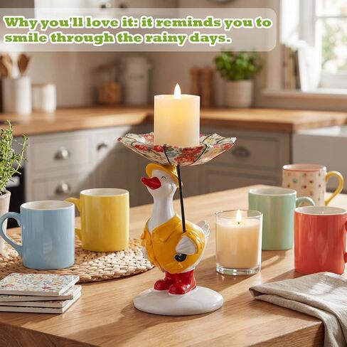 Silly Goose with Raincoat Candle Holder Cute Duck Candle Holder Silly Goose with Floral Umbrella Decorative Candlestick Stand for Home Spring Living Room Garden Decor in Saudi Arabia