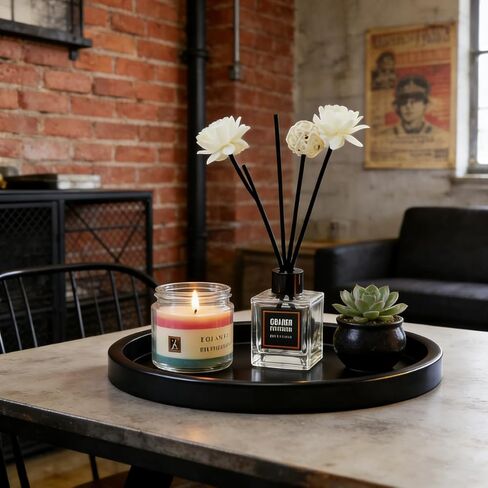 Round Metal Candle Plate, Black Candlestick Tray, Modern Candle Holders and Dish for Table, Decorative Serving Tray, Large Candle Charger Plate(14 inches) in Saudi Arabia