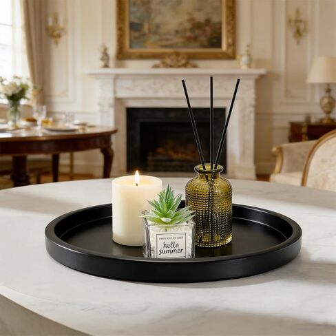 Round Metal Candle Plate, Black Candlestick Tray, Modern Candle Holders and Dish for Table, Decorative Serving Tray, Large Candle Charger Plate(14 inches) in Saudi Arabia