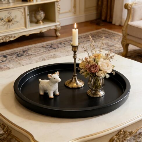 Round Metal Candle Plate, Black Candlestick Tray, Modern Candle Holders and Dish for Table, Decorative Serving Tray, Large Candle Charger Plate(14 inches) in Saudi Arabia