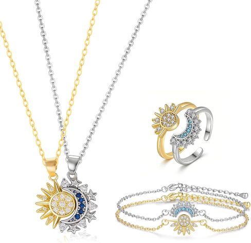 Matching Sun Moon Jewelry Set for Couples Adjustable Matching Sun and Moon Necklace Bracelet Ring Set Couple Jewelry Gifts for Him and Her in Saudi Arabia