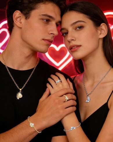 Matching Sun Moon Jewelry Set for Couples Adjustable Matching Sun and Moon Necklace Bracelet Ring Set Couple Jewelry Gifts for Him and Her in Saudi Arabia