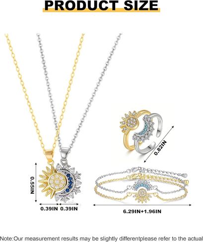 Matching Sun Moon Jewelry Set for Couples Adjustable Matching Sun and Moon Necklace Bracelet Ring Set Couple Jewelry Gifts for Him and Her in Saudi Arabia