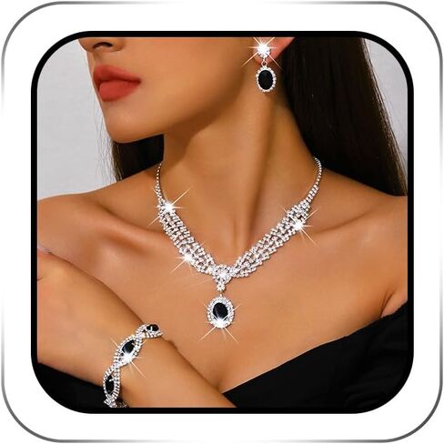 ACEDRE Rhinestone Wedding Jewelry Set Royal Blue Bridal Necklace Earrings Bracelet Sets Prom Costume Accessories for Women in Saudi Arabia