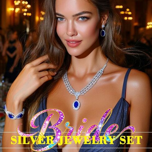ACEDRE Rhinestone Wedding Jewelry Set Royal Blue Bridal Necklace Earrings Bracelet Sets Prom Costume Accessories for Women in Saudi Arabia