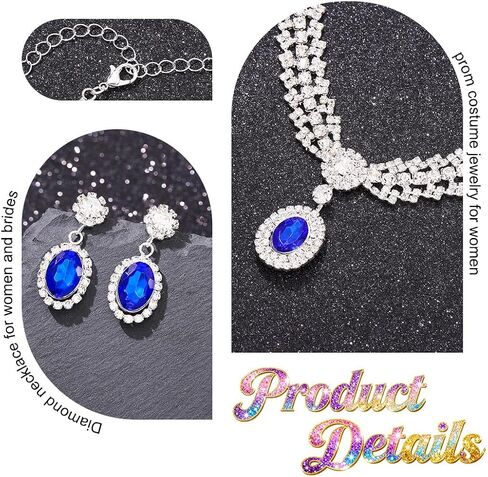 ACEDRE Rhinestone Wedding Jewelry Set Royal Blue Bridal Necklace Earrings Bracelet Sets Prom Costume Accessories for Women in Saudi Arabia