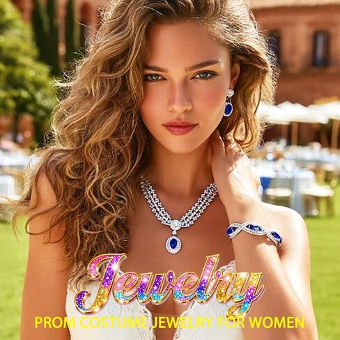ACEDRE Rhinestone Wedding Jewelry Set Royal Blue Bridal Necklace Earrings Bracelet Sets Prom Costume Accessories for Women in Saudi Arabia