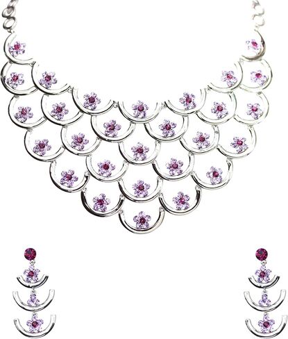 Faship Gorgeous Rhinestone Crystal Net Mesh Floral Necklace Earrings Set in Saudi Arabia