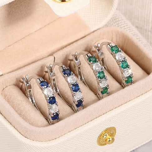 Dainty 2 Pairs Set Hoop Earrings with Green/Blue Cubic Zirconia Fashion Jewelry for Women in Saudi Arabia