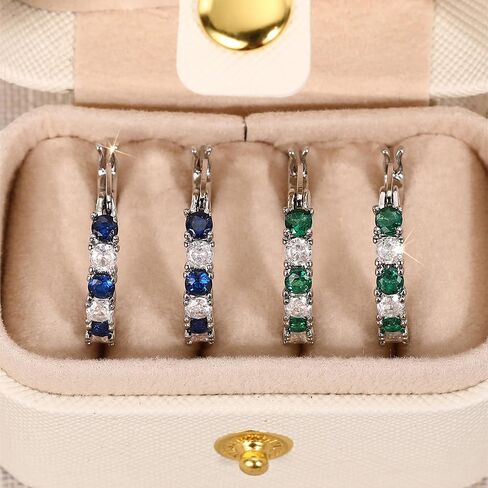 Dainty 2 Pairs Set Hoop Earrings with Green/Blue Cubic Zirconia Fashion Jewelry for Women in Saudi Arabia