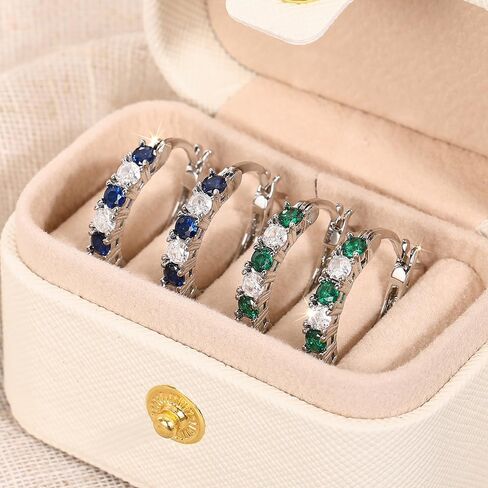 Dainty 2 Pairs Set Hoop Earrings with Green/Blue Cubic Zirconia Fashion Jewelry for Women in Saudi Arabia