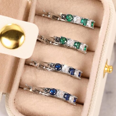 Dainty 2 Pairs Set Hoop Earrings with Green/Blue Cubic Zirconia Fashion Jewelry for Women in Saudi Arabia