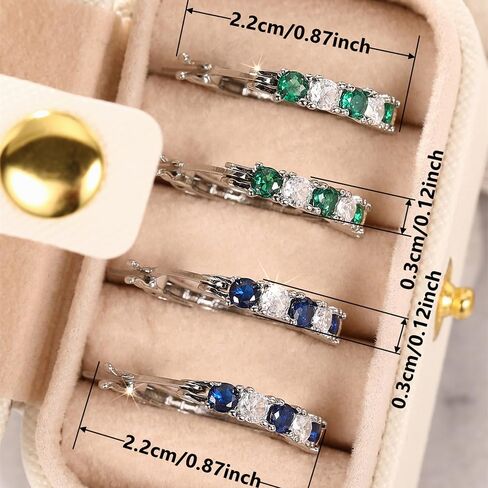 Dainty 2 Pairs Set Hoop Earrings with Green/Blue Cubic Zirconia Fashion Jewelry for Women in Saudi Arabia