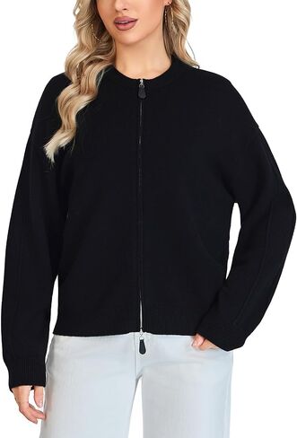 Zip Up Sweaters for Women - 100% Merino Wool 2-Way Hidden Zipper Cardigan Chunky Warm Knit Sweater Jacket for Winter in Saudi Arabia