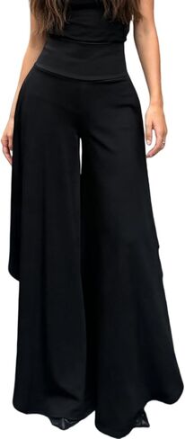 OYOANGLE Women's High Waist Ruffle Pants Asymmetrical High Slit Pants Flared Elegant Trousers in Saudi Arabia