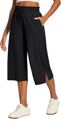 Ewedoos Capri Pants for Women Lightweight Quick Dry Casual Wide Leg Womens Capris Drawstring High Waisted Gaucho Pants in Saudi Arabia