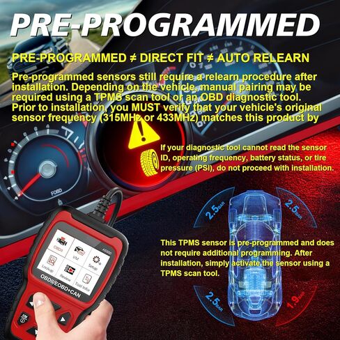 مستشعر مراقبة ضغط الإطارات المبرمج مسبقًا 433 ميجا هرتز مستشعر TPMS متوافق مع 2019 2020 2021 2022 2023 2024 Ram 1500 & 2019-2024 Dodge Ram 1500 مجموعة من 4 OE-68293199AA in Kuwait