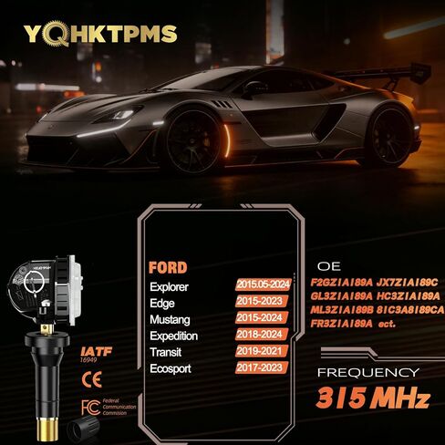 مستشعر مراقبة ضغط الإطارات TPMS مبرمج مسبقًا 315 ميجاهرتز متوافق مع Ford Explorer(2015-2024)|Edge(2015-2023)|Mustang(2015-2024)|Transit150/250/350(2019-2021)/OE:F2GZ1A189A (مجموعة من 4) in Kuwait