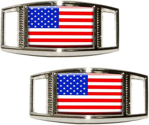 American Flag - USA Shoe Sneaker Shoelace Charm Rectangular Decoration - Set of 2 in Saudi Arabia