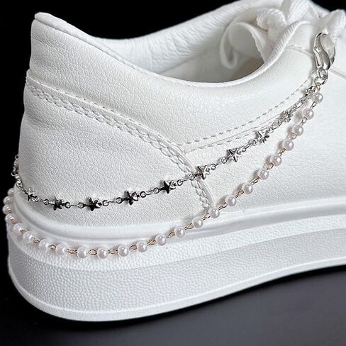 Shoes Decoration Shoes Chains with Stars Hearts Imitation Pearl Pendant Punk Hip Hop Style in Saudi Arabia