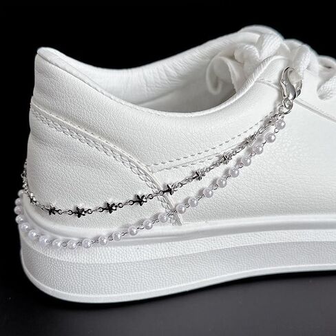 Shoes Decoration Shoes Chains with Stars Hearts Imitation Pearl Pendant Punk Hip Hop Style in Saudi Arabia