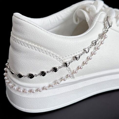 Shoes Decoration Shoes Chains with Stars Hearts Imitation Pearl Pendant Punk Hip Hop Style in Saudi Arabia