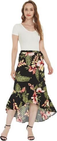 Matchable Couple Hawaiian Luau Shirt or Wrap Skirt in Black Rafelsia in Saudi Arabia