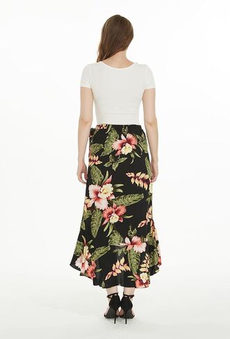 Matchable Couple Hawaiian Luau Shirt or Wrap Skirt in Black Rafelsia in Saudi Arabia