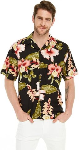 Matchable Couple Hawaiian Luau Shirt or Wrap Skirt in Black Rafelsia in Saudi Arabia