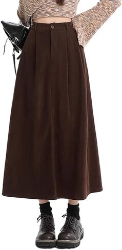 IDEASLANXUN Womens Fall Winter Corduroy Skirt High Elastic Waisted Aline Pleated Long Maxi Skirt in Saudi Arabia