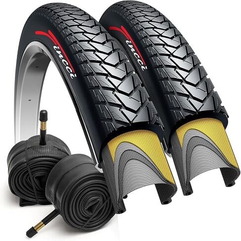 Fincci Pair 700x35c Tire 37-622 Foldable 60 TPI City Commuter Tires with Nylon Protection and Presta Valve Inner Tubes 48mm Cycle Road Mountain MTB Hybrid Touring Electric Bike Bicycle - Pack of 2 in Kuwait