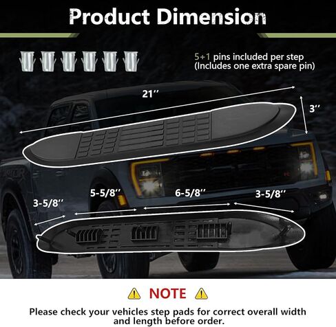 وسادات بديلة لـ Nerf Bar لأنابيب دائرية مقاس 3 بوصات مع 5 فتحات، 21 بوصة × 3 بوصة، مجموعة وسائد بديلة متينة غير قابلة للانزلاق مكونة من 4 قطع مع 24 دبوس تثبيت، بوليمر عالي التحمل مع نسيج مضاد للانزلاق in Kuwait