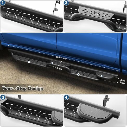 لوحات تشغيل Super Crew ذات خطوات جانبية متوافقة مع 2019-2025 Chevy Silverado & GMC Sierra 1500، 2020-2025 2500HD 3500HD (4 أبواب فقط طاقم الكابينة، قضبان نيرف خطوة مطلية بمسحوق أسود in Saudi Arabia