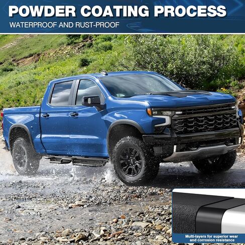 لوحات تشغيل Super Crew ذات خطوات جانبية متوافقة مع 2019-2025 Chevy Silverado & GMC Sierra 1500، 2020-2025 2500HD 3500HD (4 أبواب فقط طاقم الكابينة، قضبان نيرف خطوة مطلية بمسحوق أسود in Saudi Arabia