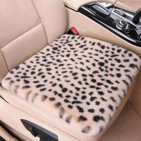 أغطية مقاعد السيارة الدافئة الفهد، واقي مقعد السيارة من جلد الغنم الصناعي الناعم، مجموعة وسائد مقعد السيارة الفاخرة السميكة، أغطية مقاعد أمامية غير قابلة للانزلاق تناسب معظم السيارات (بيج) in Kuwait