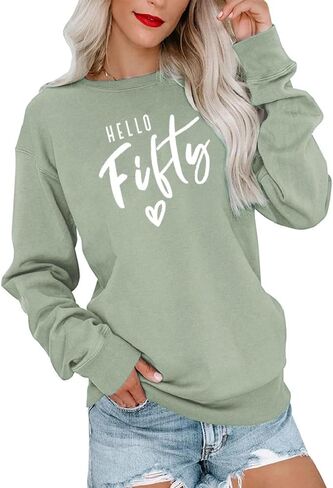 Hello Fifty 50th Birthday Gifts Women Graphic Sweatshirt Long Sleeve Party Shirts in Saudi Arabia
