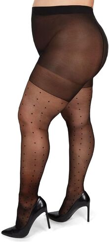 MeMoi Women's Pindot Sheer Curvy Control Top Tights Nude-Black 1X/2X in Saudi Arabia