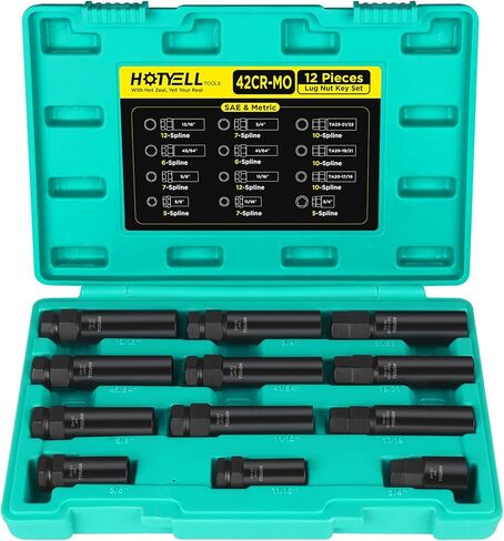 مجموعة مقابس صامولة العروة، مجموعة أدوات إزالة قفل العجلة، مفاتيح رئيسية عالمية 5/6/7/10/12، أدوات الإطارات والعجلات Cr-Mo لصامولة محور ما بعد البيع (11 قطعة) in Kuwait