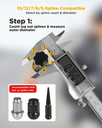 Spline Lug Nut Socket Set, Wheel Lock Removal Tool Kit, Universal 5/6/7/10/12 Spline Locking Lug Nut Master Keys, Cr-Mo Tire & Wheel Tools for Aftermarket Axle Nut (11 Pcs) in Saudi Arabia